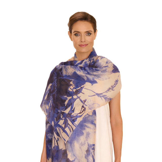 Powder Scarf - Linen & Cotton China Blue Blooms