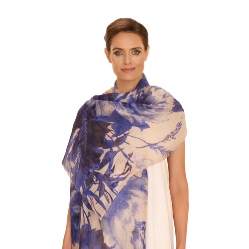 Powder Scarf - Linen & Cotton China Blue Blooms