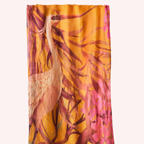 Powder Scarf - Linen & Cotton Oriental Crane