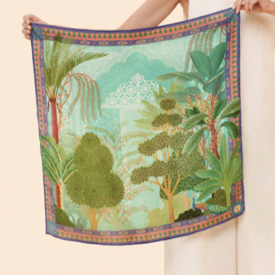 Powder Scarf - 100% Silk Small Square - Secret Paradise