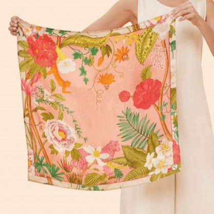 Powder Scarf - 100% Silk Small Square - Tropical Flora