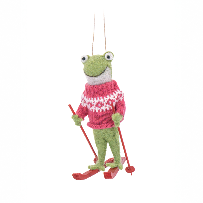 Sass & Belle Christmas Bauble - Felt Skiing Frog