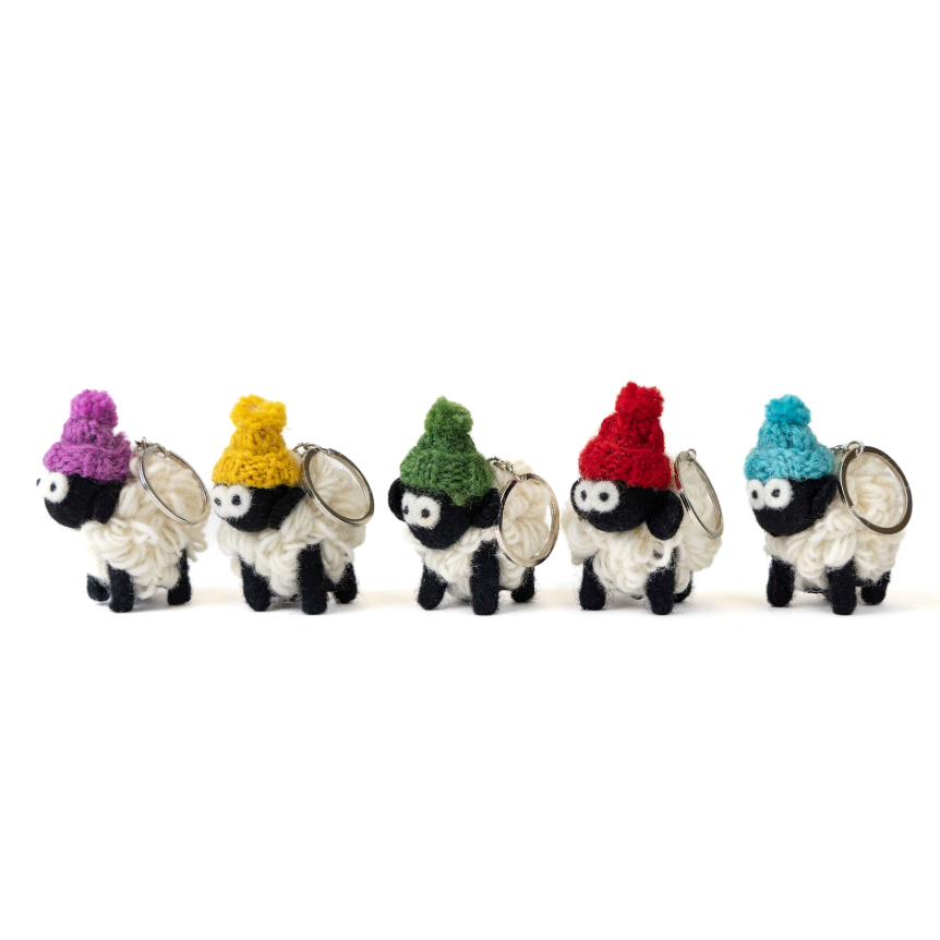 Erin Knitwear Keyring - Knitted Sheep with Colourful Bobble Hat