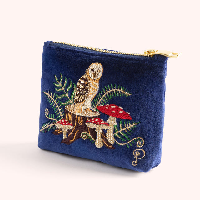 Powder Mini Pouch - Embroidered Woodland Owl