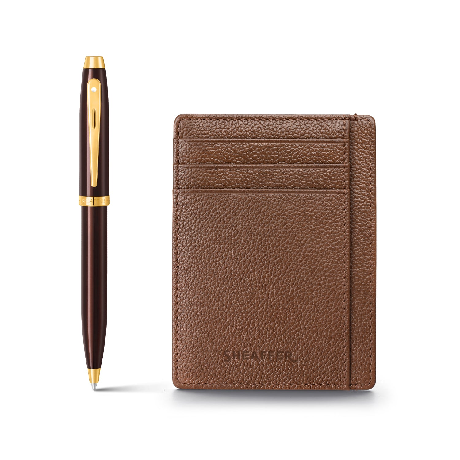 Sheaffer 100 - Glossy Brown Gift Set with Credit Card Holder