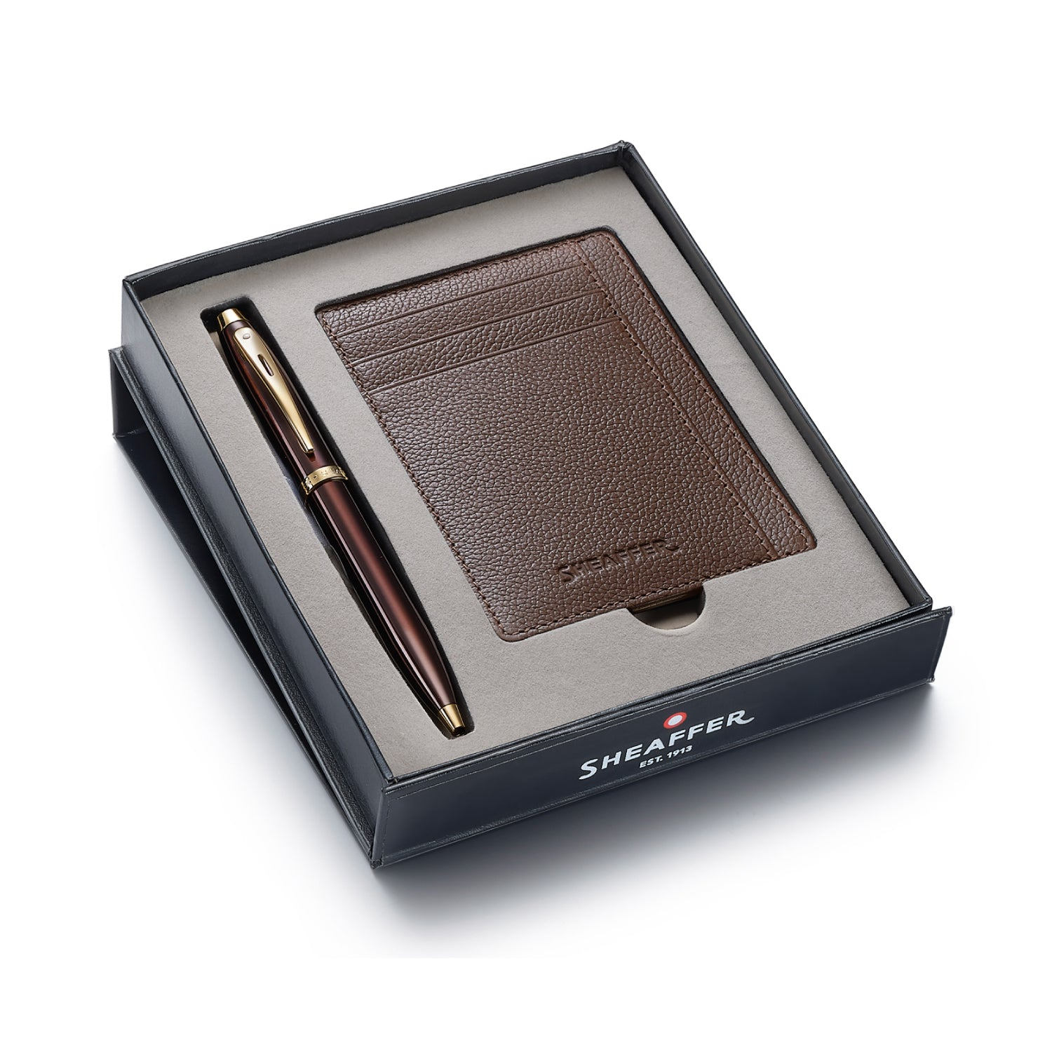 Sheaffer 100 - Glossy Brown Gift Set with Credit Card Holder