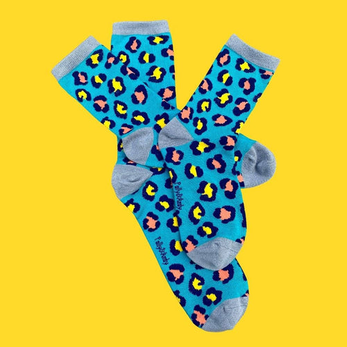 Polly & Andy Bamboo Childrens Socks - Teal Leopard