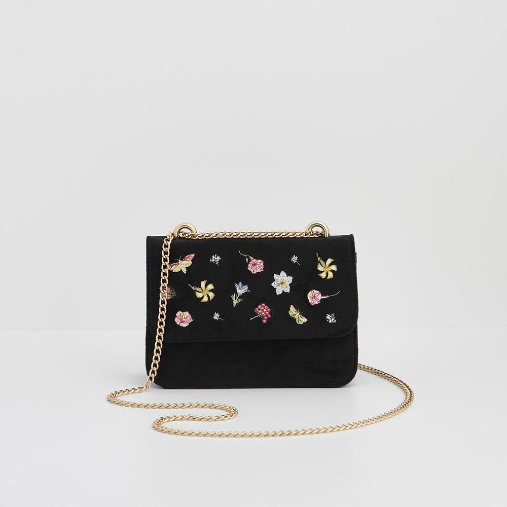 Fable Bag - Floral Ditsy Embroidered Black Velvet Bag