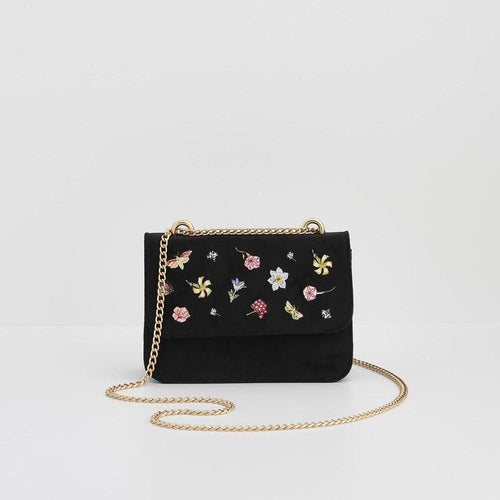 Fable Bag - Floral Ditsy Embroidered Black Velvet Bag