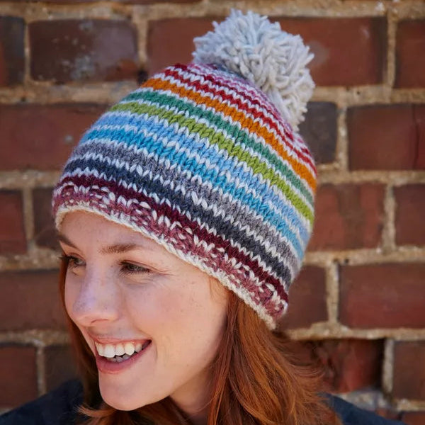 Pachamama Knitted Bobble Beanie - Hoxton Stripe