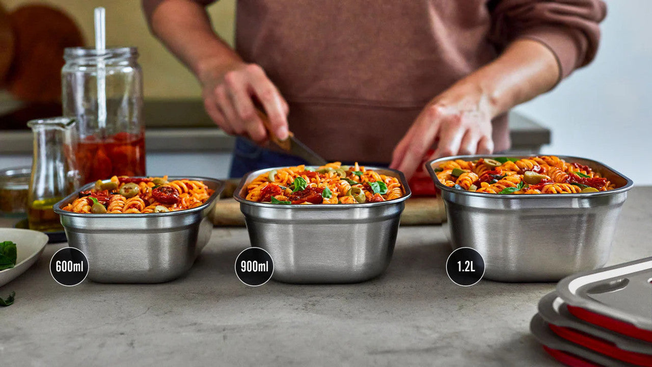 Black & Blum - Steel Lunchbox - Grey + Red