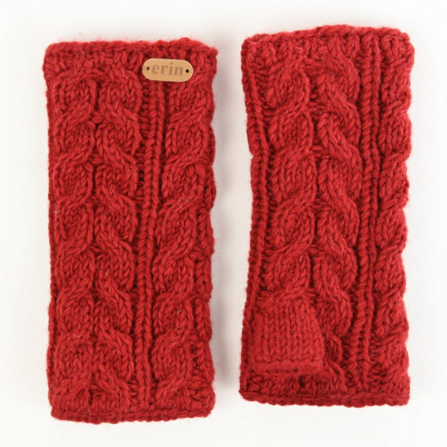 Erin Knitwear Handwarmers - Aran Cable Handwarmers in Red