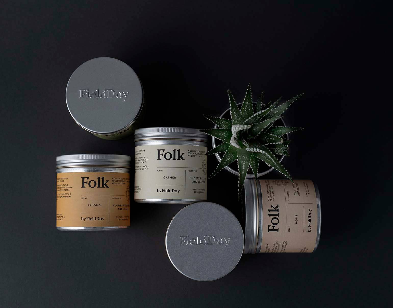 Field Day Folk Tin Candle - Kin (Green stems and Wild Violet)