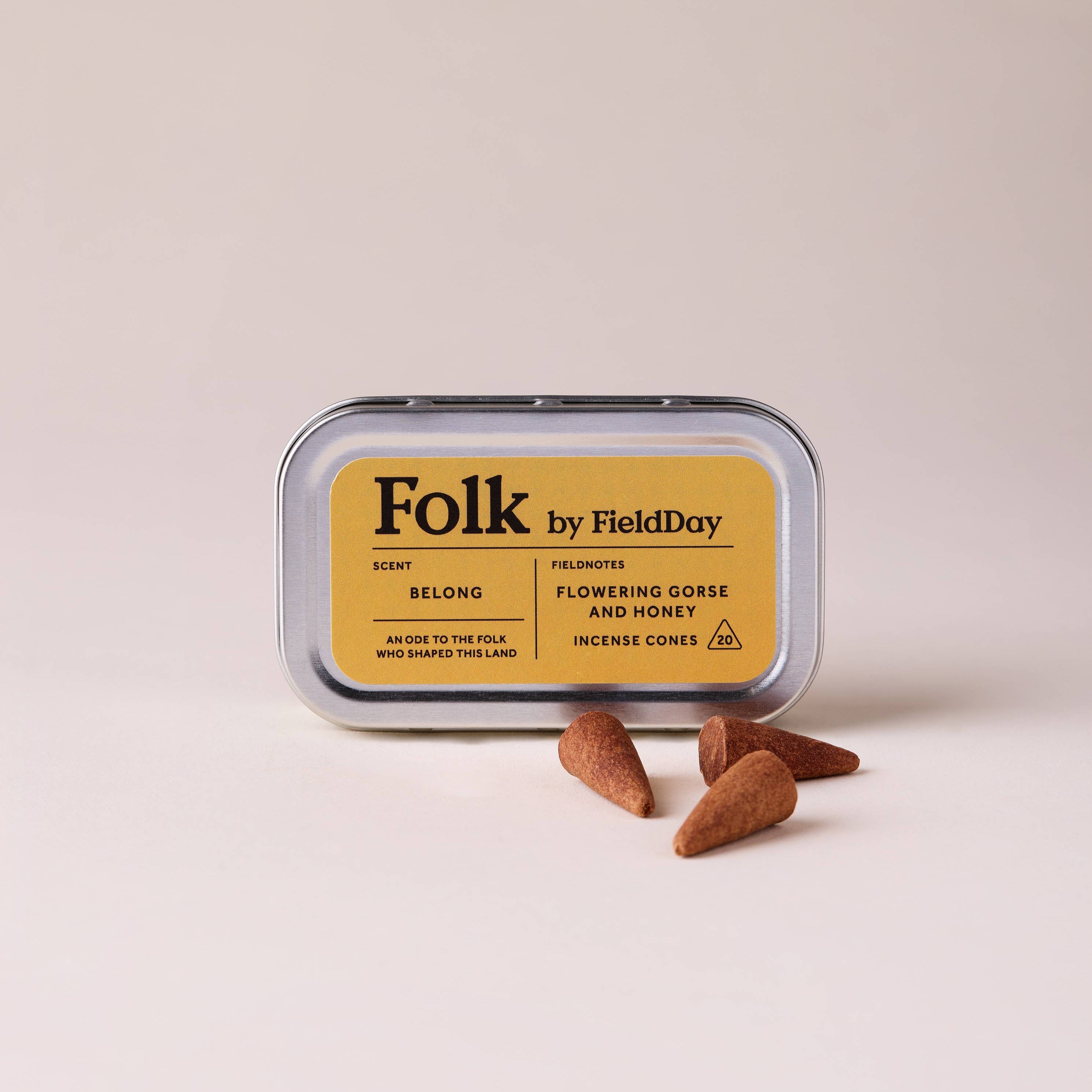 Field Day Folk Tin Incense Cones - Belong (Flowering Gorse and Honey)