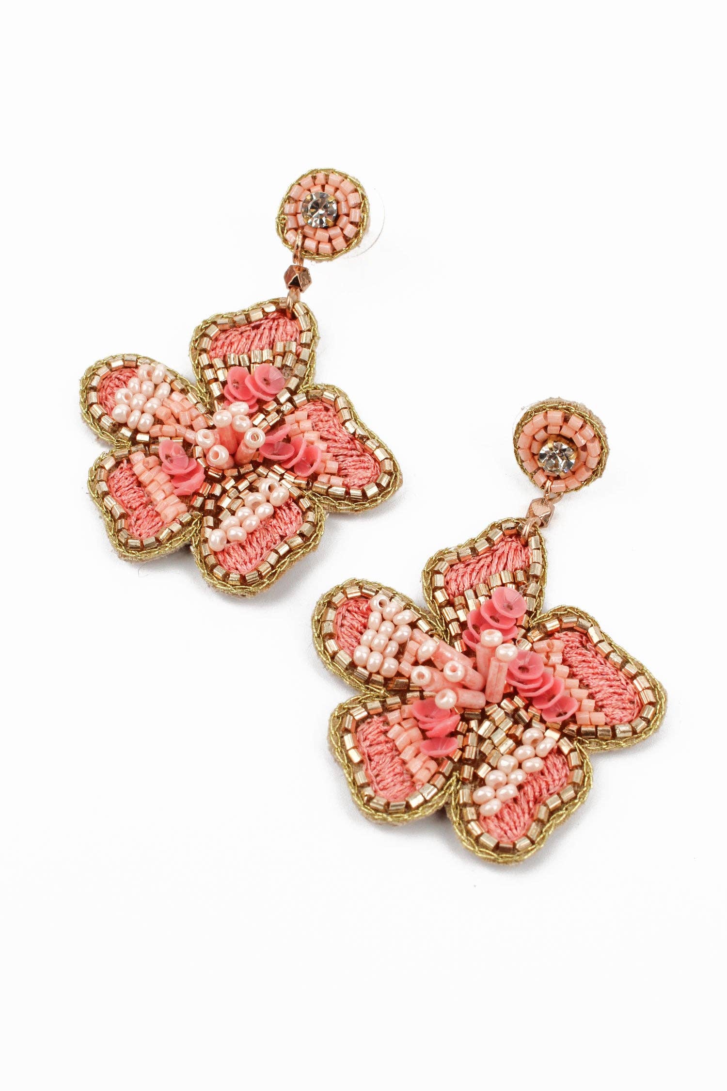 My Doris Earrings - Beaded Peach Flower