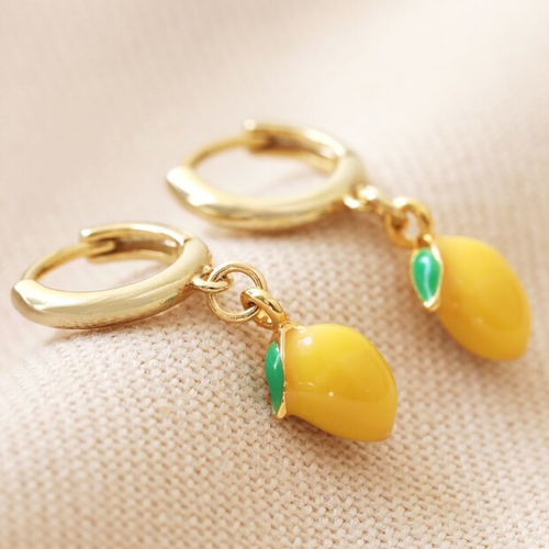 Lisa Angel Earrings - Enamel Lemon Huggie Hoops