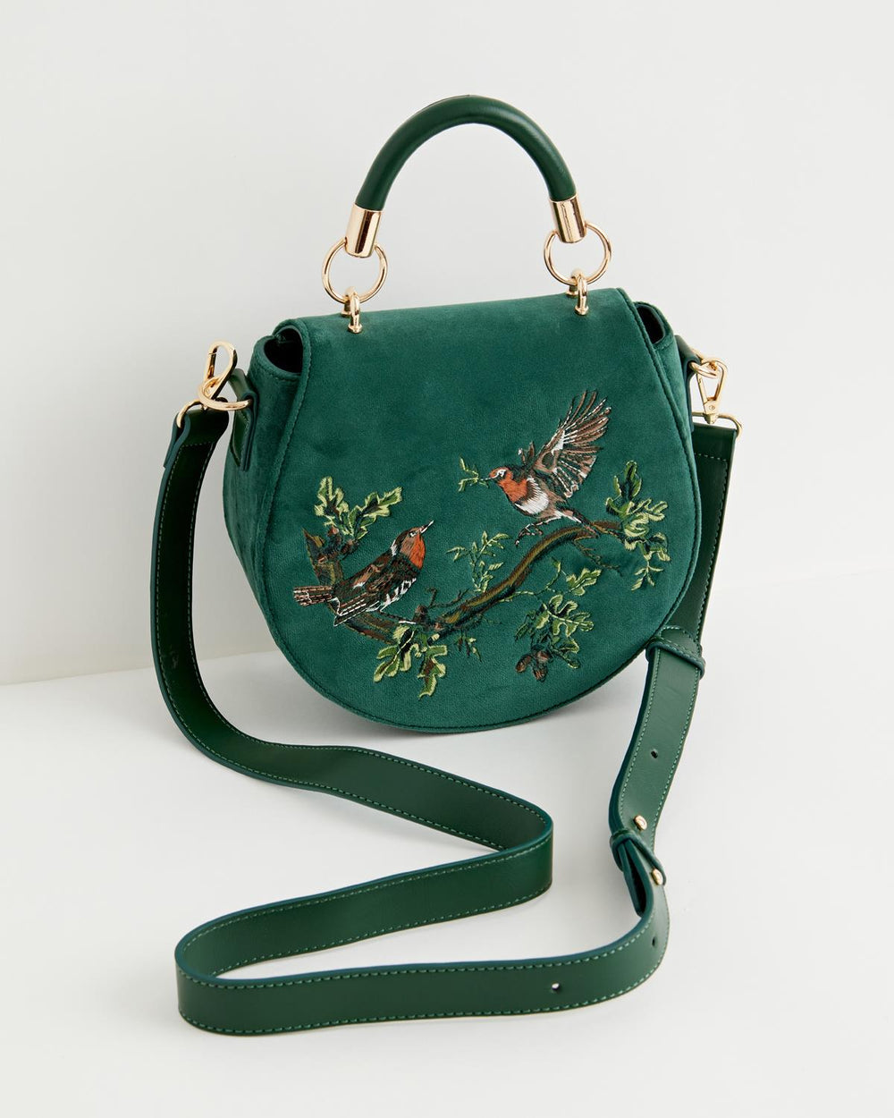 Fable Bag - Robin Love Velvet Embroidered Saddle Bag