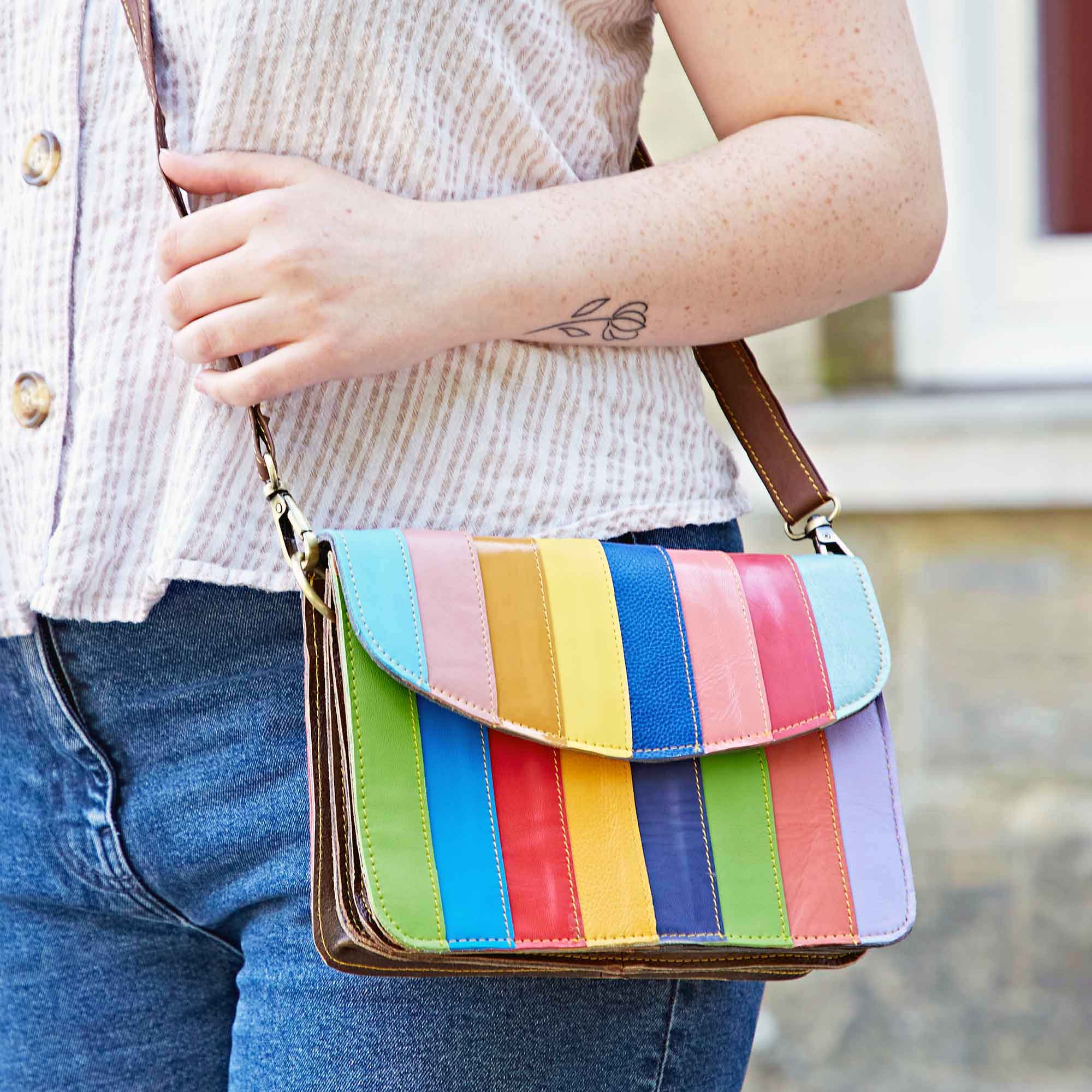 Paper High - Recycled Leather Stripe Crossbody Bag