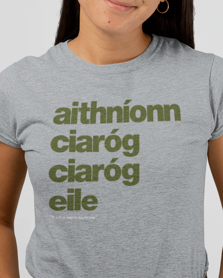 Fukil T Shirt - Aithníonn ciaróg (Olive on Grey Marle)