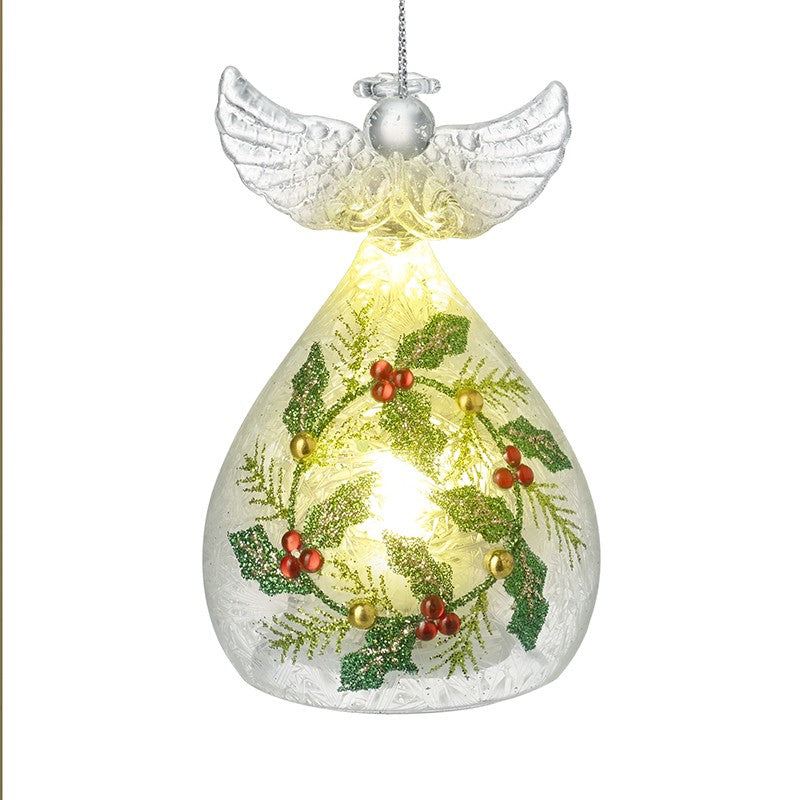 Heaven Sends Christmas - Light Up Glass Angel Holly Leaf