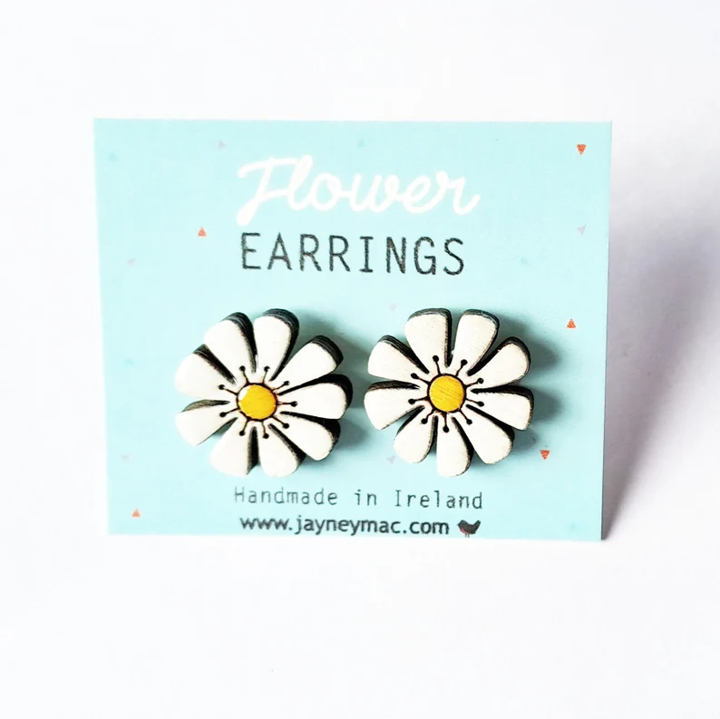Jayney Mac Earrings - Wooden Flower Studs