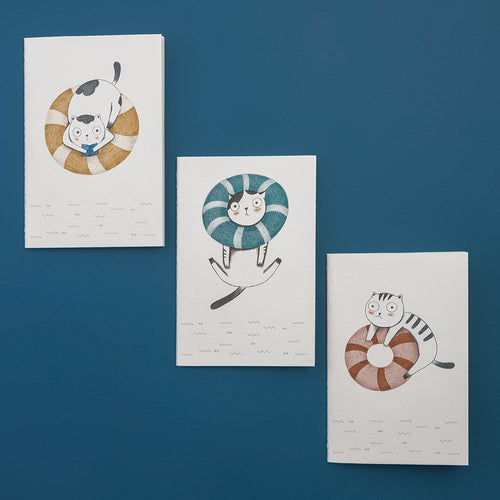 Tranquillo Stationery - A6 Set of 3 Notebooks Splashy Cats