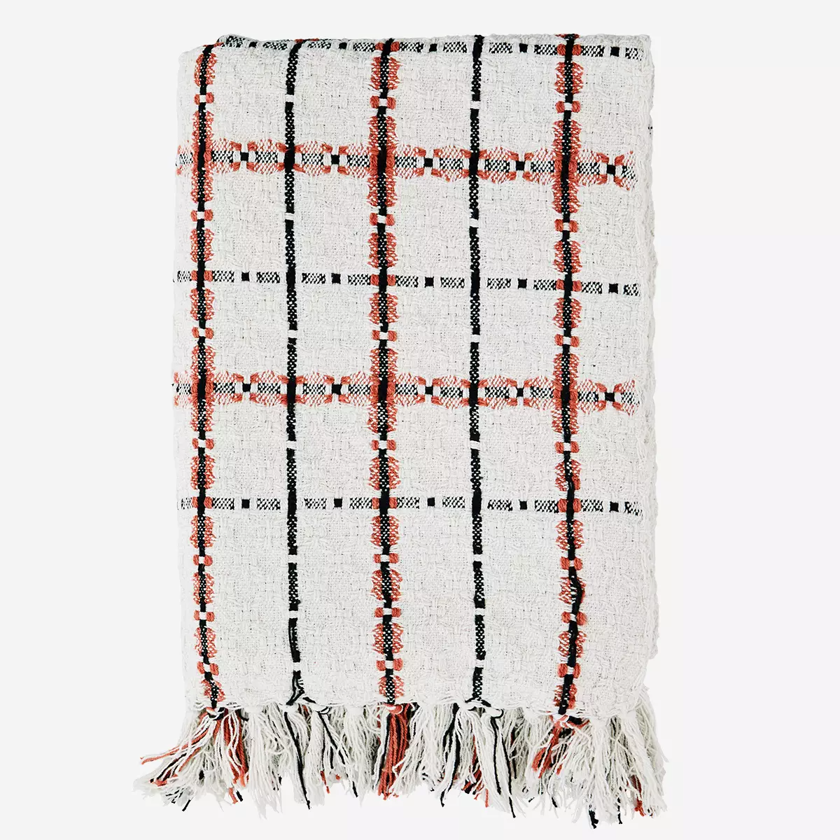 Madam Stoltz Throw - Recycled Cotton in Black and Coral Stripe