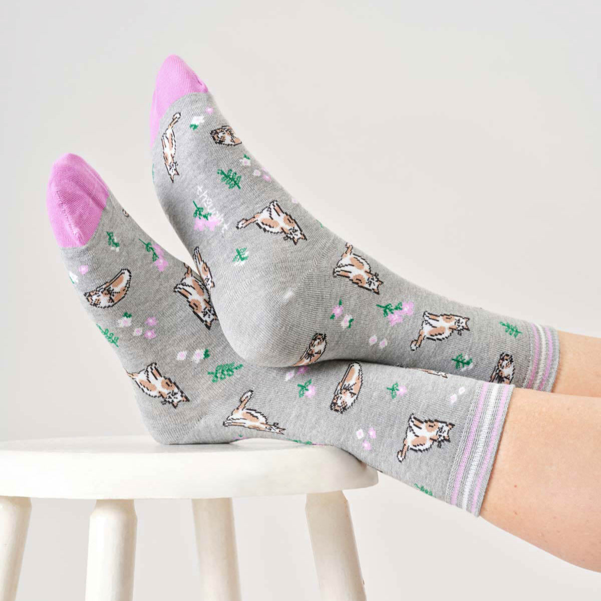 Thought Ladies Socks - Floral Cat Cotton Socks