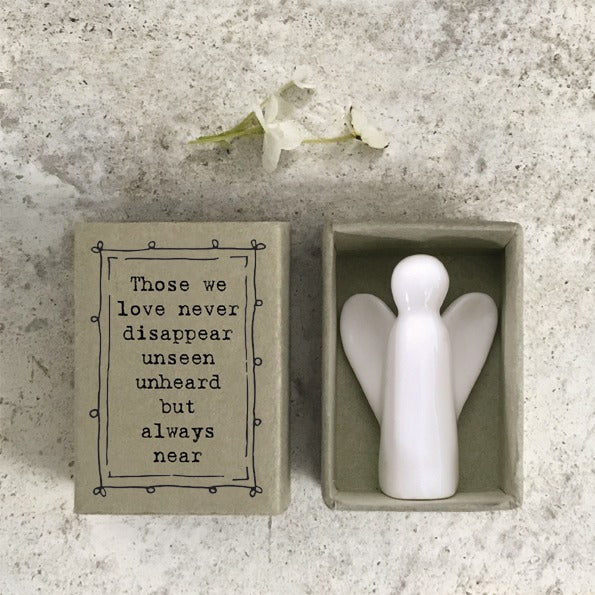 East of India - Porcelain Matchbox Sentiments - Angel those we love don’t go away