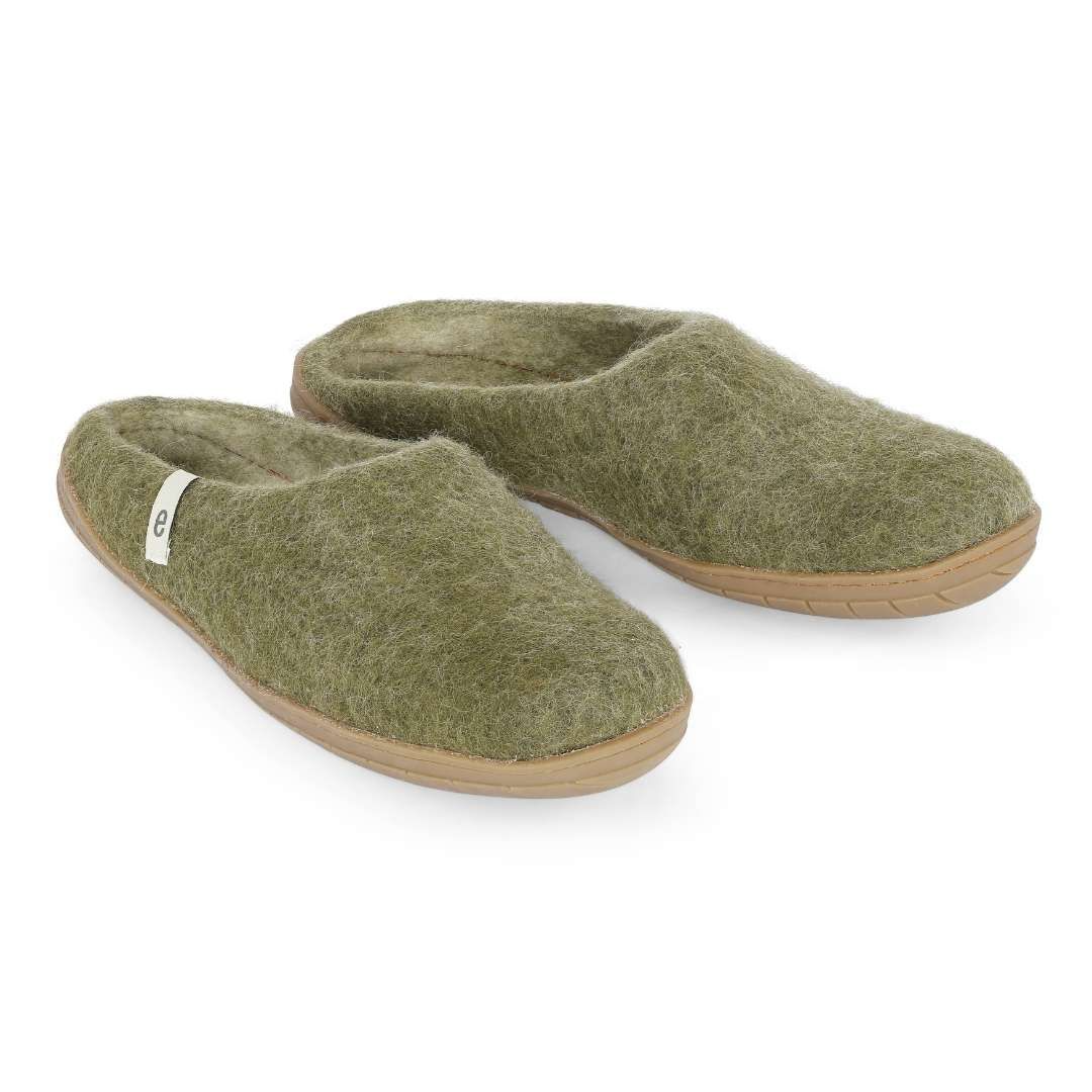 Egos Copenhagen - Handmade Rubber Sole Slippers in Moss Green
