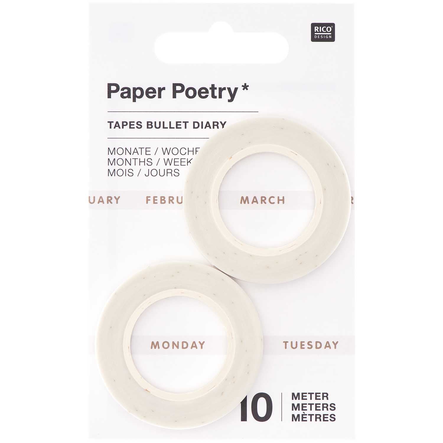 Paper Poetry Bullet Journal Washi tape - Slim Month/Days