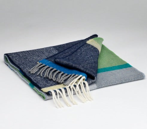 McNutt of Donegal Scarf Lambswool - Navy & Smoke Check