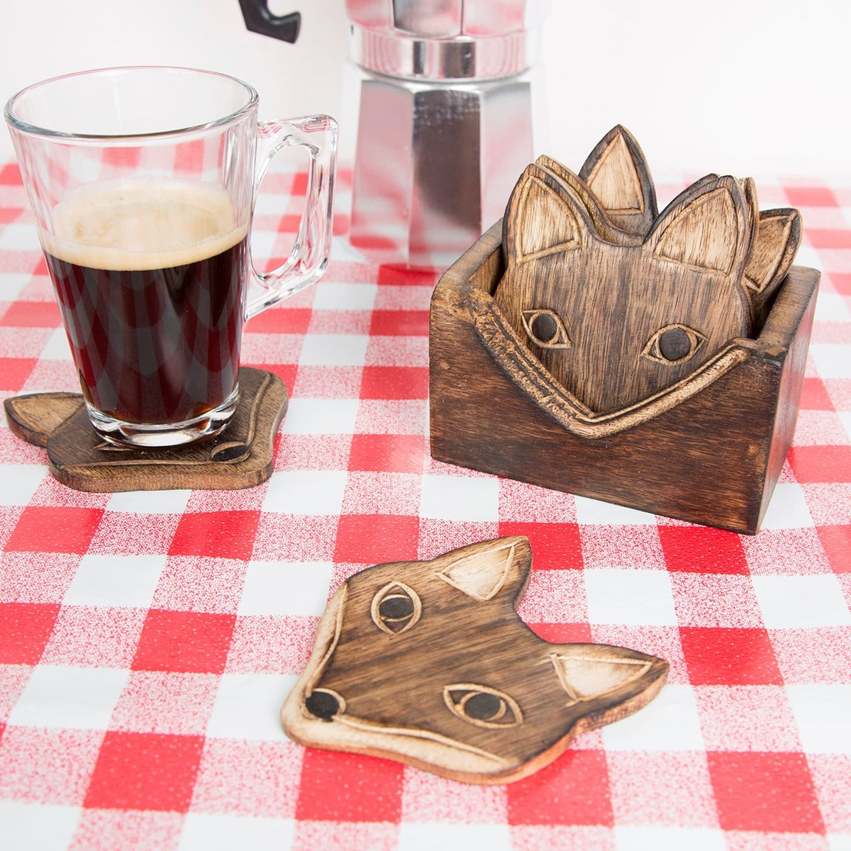 Sass & Belle Coaster Set - Set of 6 Wood Fox