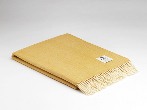 McNutt of Donegal Throw in Supersoft Lambswool - Herringbone Lemon