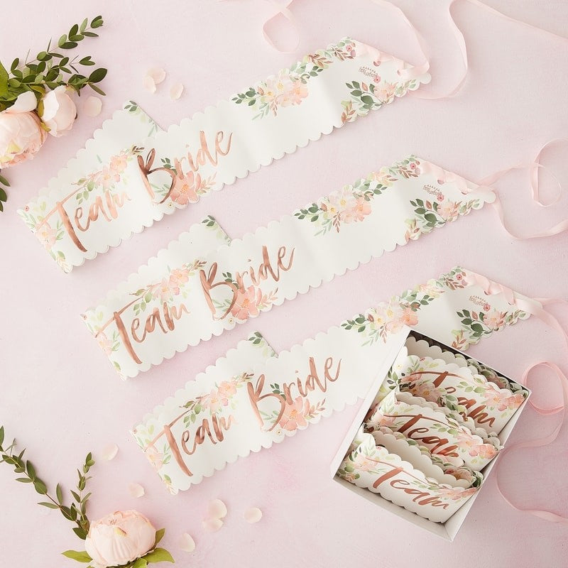 Ginger Ray Hen Party Sash - Team Bride 6pk Floral