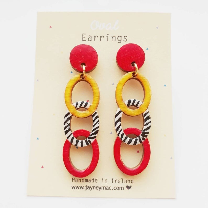Jayney Mac Earrings - Wooden Ovals Drop