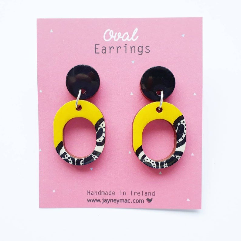 Jayney Mac Earrings - Wooden Oval