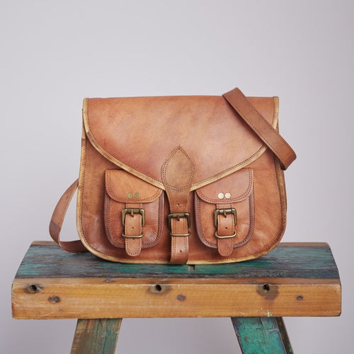 Paper High - Brown Leather Satchel Style Saddle Bag