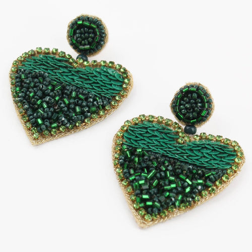 My Doris Earrings - Beaded Green Heart