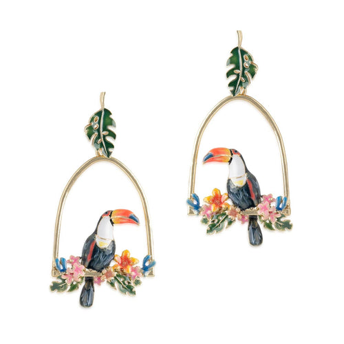 Bill Skinner Earrings - Toucan Hoop Drop Earrings