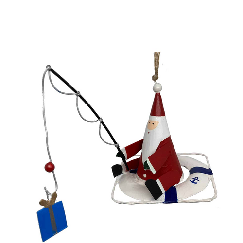 G-Bork Handmade Tin Santa Claus on Life raft