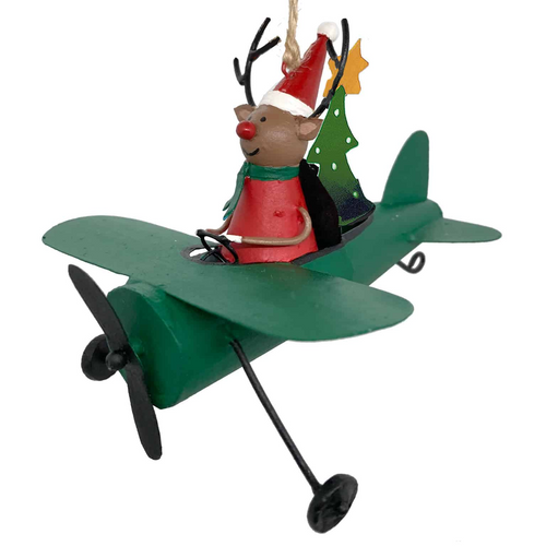 G-Bork Handmade Tin Otto the Reindeer in an Airplane