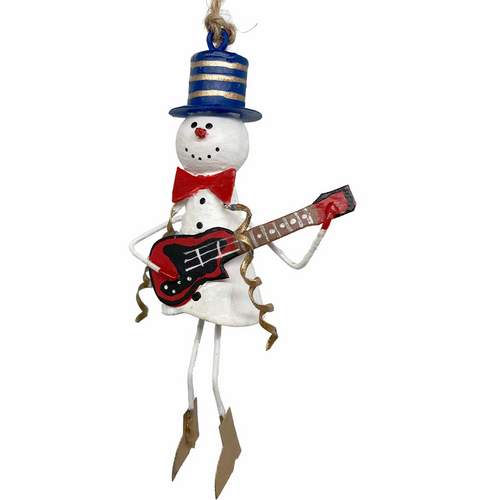 G-Bork Handmade Tin Snowman Playing Guitar