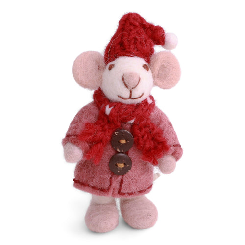 Gry & Sif Christmas - Felt Girly Mouse with Pink Coat