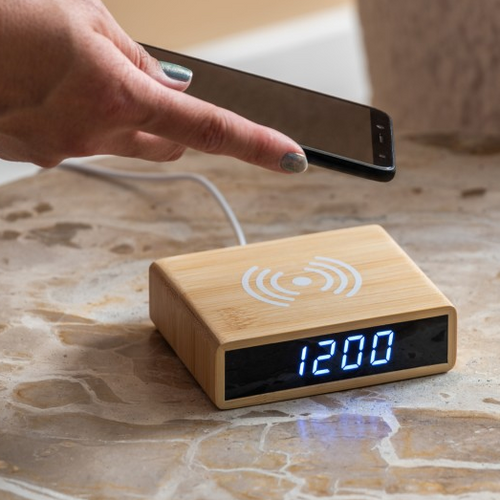 Karlsson Alarm Clock - Bamboo Alarm Clock with Phone Charger