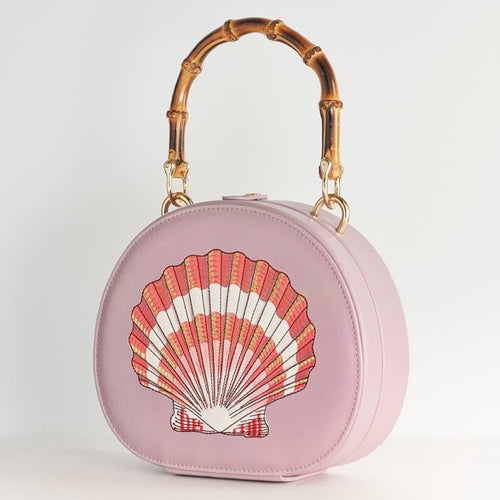 Fable Bag - Embroidered Shell Lilac Bamboo Top Handle Bag