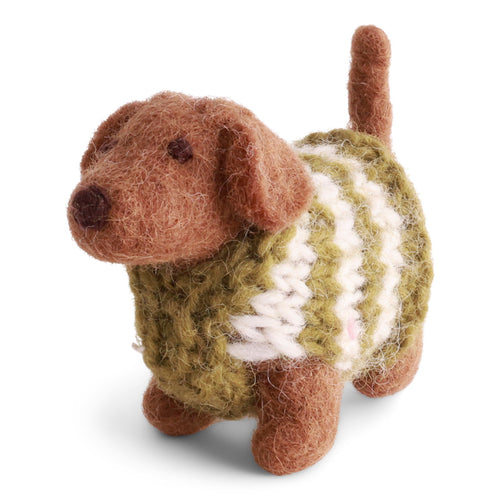 Gry & Sif Christmas - Handmade Felt Dachshund with Knitted Sweater