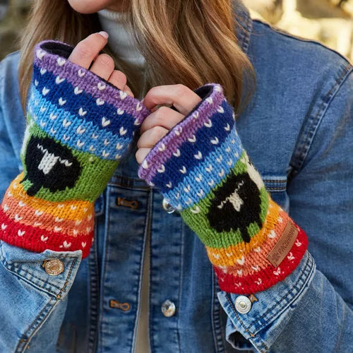 Pachamama Knitted Handwarmers - Black Sheep Rainbow