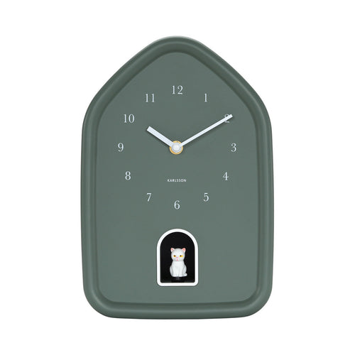 Karlsson Wall Clock - Cuckoo Kitty in Jungle Green
