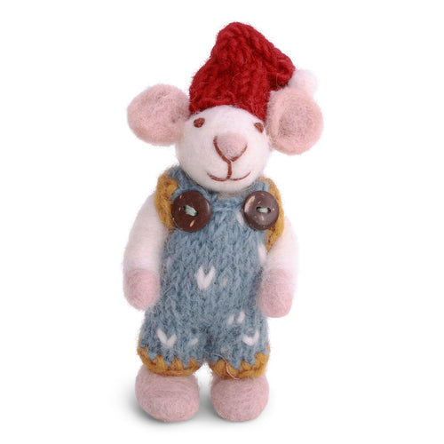 Gry & Sif Christmas - Felt Mouse with Knitted Overalls